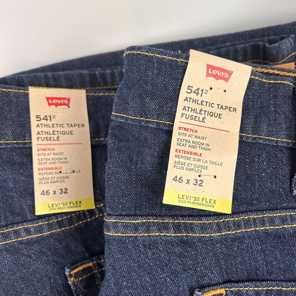 Levi's 541 Athletic Taper Jeans Dark Blue Stretch Big & Tall 46 X 32 NWT 2 Pair - Picture 2 of 16